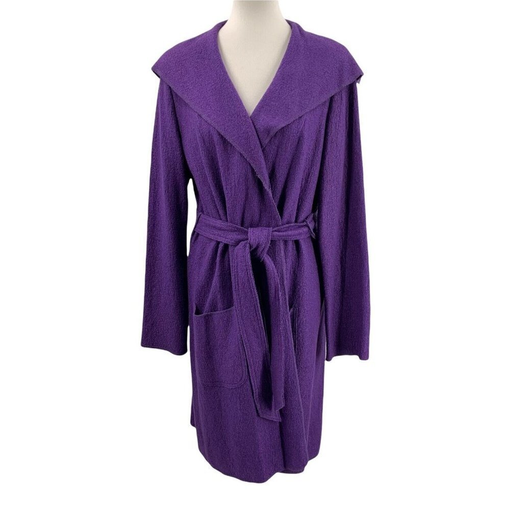 Focus Purple Rayon/Wool Casual Duster Cardigan Size 12 Lagenlook Long Jacket